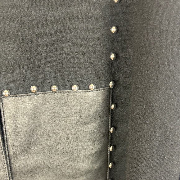 Sioni Chic Sophisticated Black Large Cardigan Fake Leather Panel & Stylish Studs - Picture 8 of 12